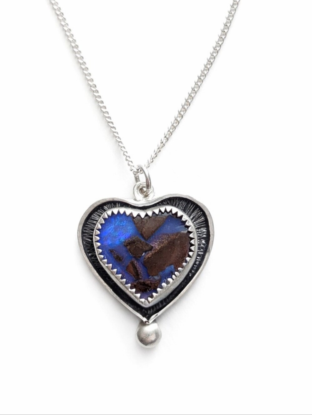 Sterling Silver Australian Boulder Opal Heart Necklace
